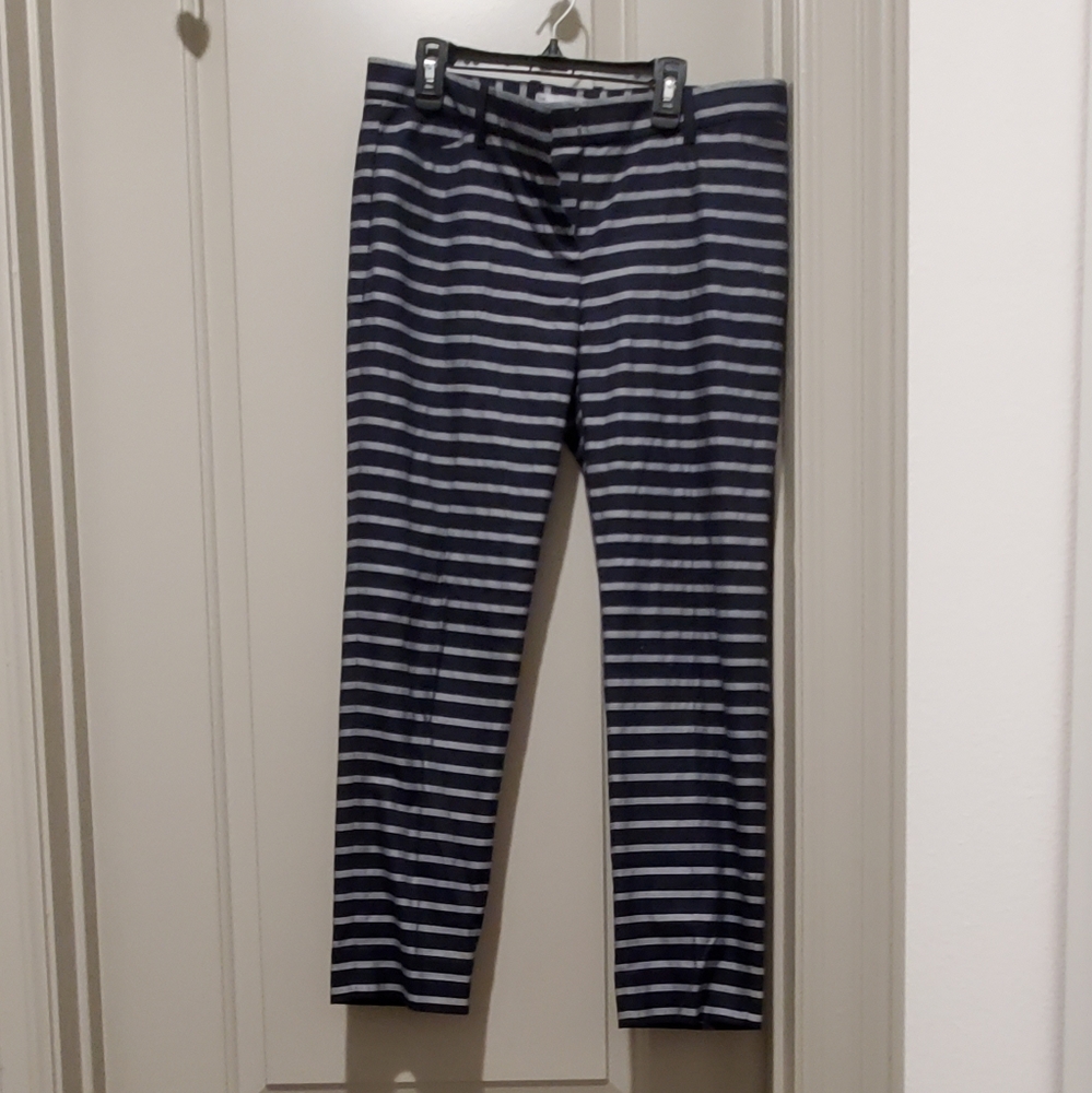 Navy Striped Slim Cropped Pants